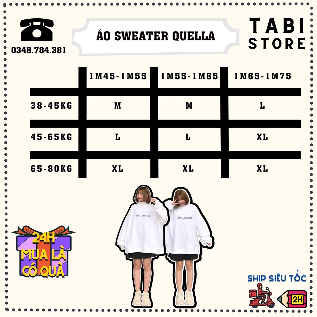 Áo sweater unisex  𝑭𝑹𝑬𝑬𝑺𝑯𝑰𝑷  Áo dài tay nỉ bông cotton dáng rộng dưới 75kg TABI STORE - Quella Strada