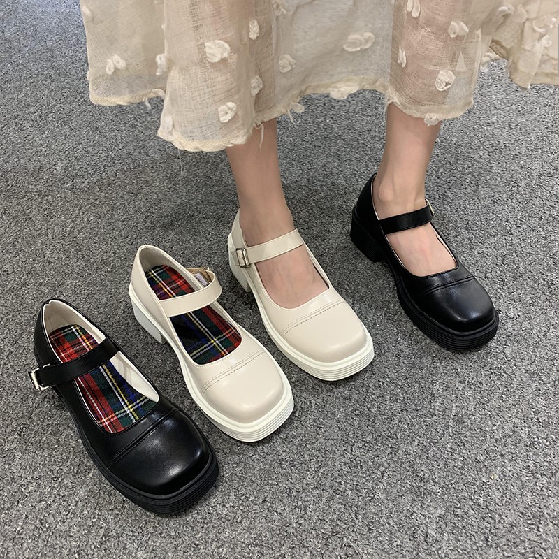 Giày Mary Janes mũi vuông lót vải caro mã H99