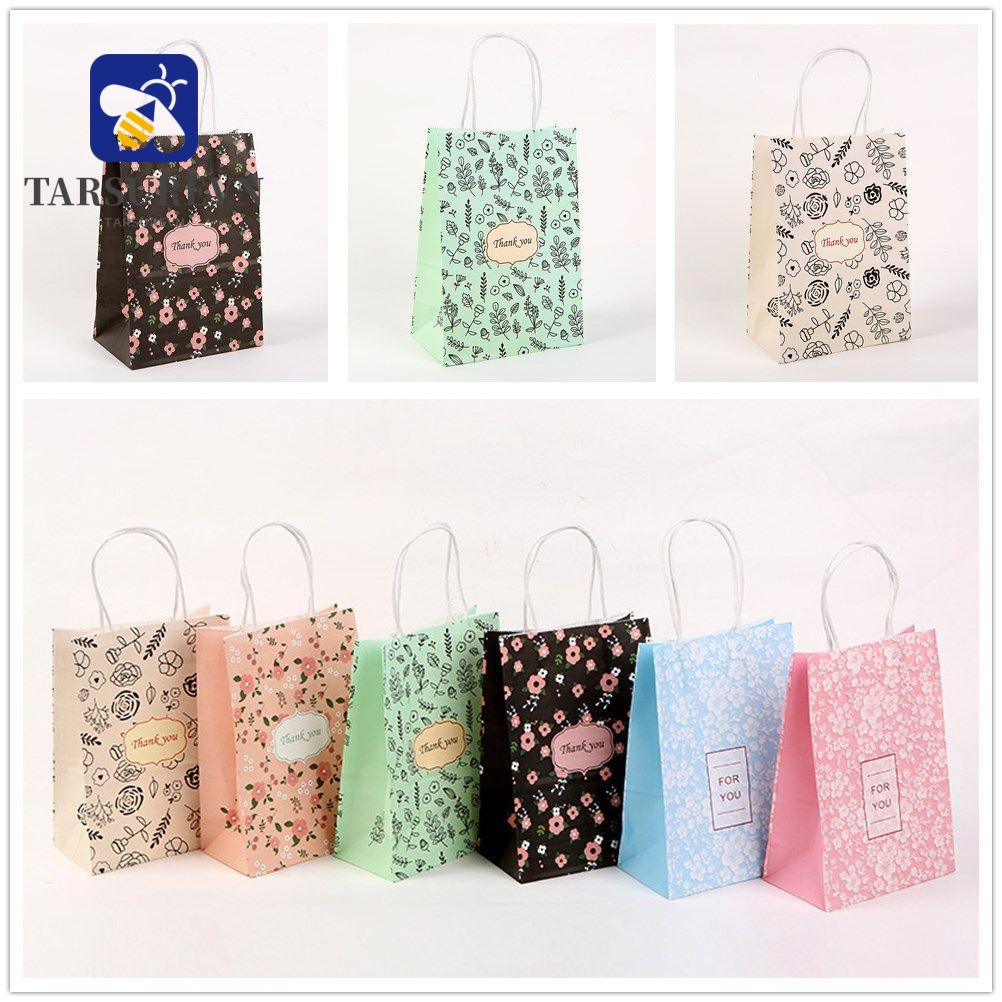 TARSURE Flower printing Thank You Gift Kraft Paper Bag Wedding Birthday Gift Party Supplies
