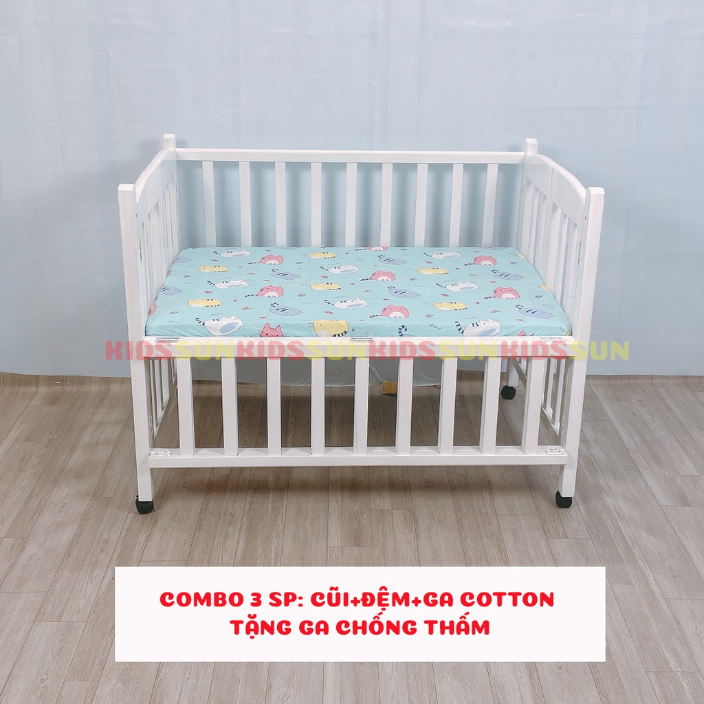 Cũi Cho Bé KIDSSUN Kích Thước(120x80x86) Gỗ Quế Màu Trắng Hồng BH 24 Tháng Hàng Xuất Khẩu Kèm Quà Tặng Cho Bé