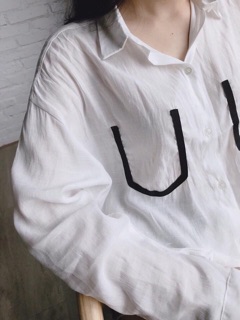 Áo sơ mi oversize phối viền túi giả