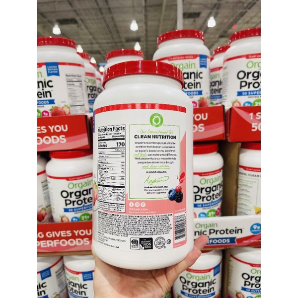 Bột Protein Hữu Cơ Orgain Organic Protein Powder & Superfoods hương Dâu của Mỹ