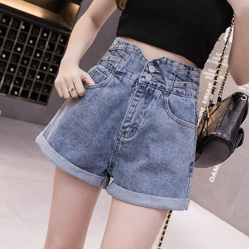 Quần sooc jeans cạp cao mã 446 (kèm ảnh thật,video)