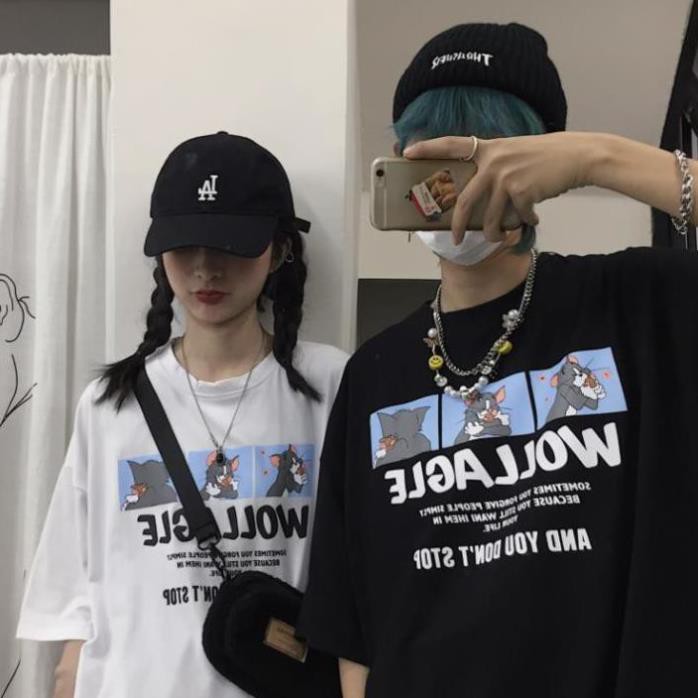 Áo thun nam nữ unisex tay lỡ AD69 Tom&amp;Jerry, áo phông tay lỡ unisex form rộng oversize streetwear