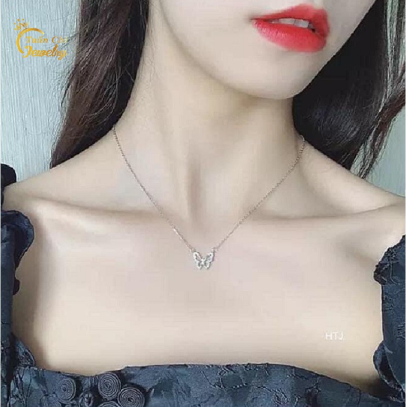 Dây Chuyền Bạc ⚡SALE SỐC⚡ Vòng Cổ Bạc Nữ Liền Mặt Họa Tiết Hình Con Bướm Dịu Dàng