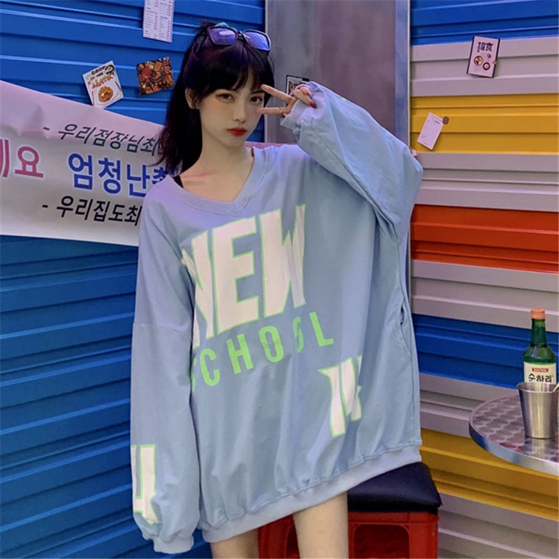 Áo khoác sweater cổ chữ v dáng rộng phong cách harajuku thời trang đầu thu cho nữ | BigBuy360 - bigbuy360.vn