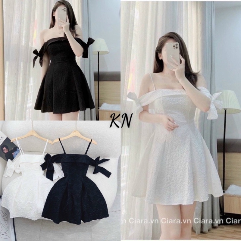 Bigsize Đầm xốp hoa 2 dây rớt vai tay nơ xinh xắn sang chảnh 50-90kg