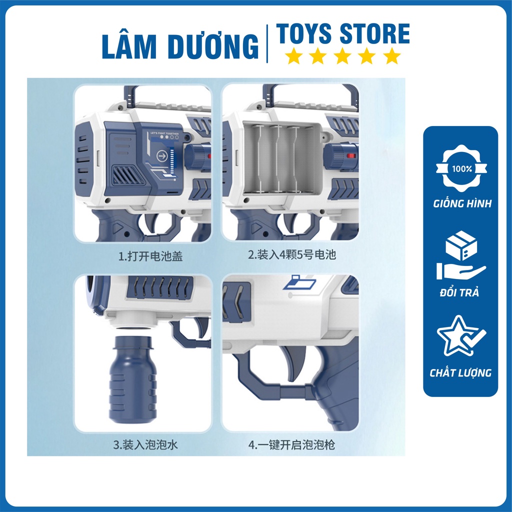 Súng Bắn Bong Bóng Xà Phòng Tự Động 12 Nòng Cỡ Lớn Có Đèn Có Nhạc Cho Bé - Súng Thổi Bong Bóng Lâm Dương Toys