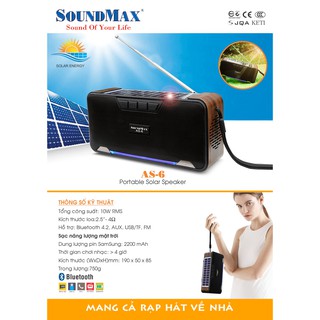 Loa Bluetooth kèm sạc năng lượng SoundMax AS-6 (Hàng Chính Hãng)