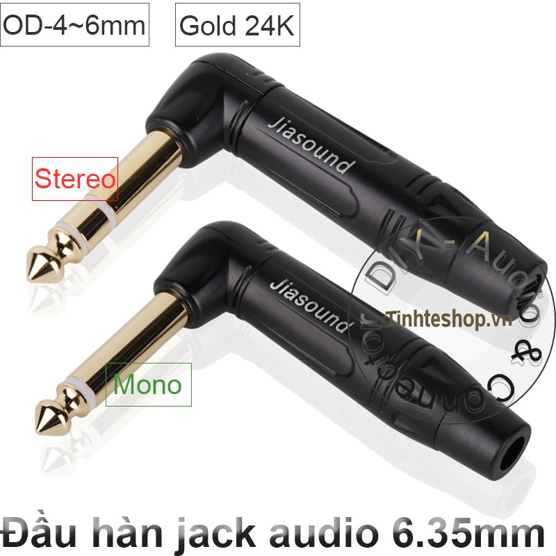 Đầu hàn rắc audio 6.35mm 6.5mm bẻ góc cho Microphone Loa Amplifier Mono Stereo gold 24K 812BG 813BG