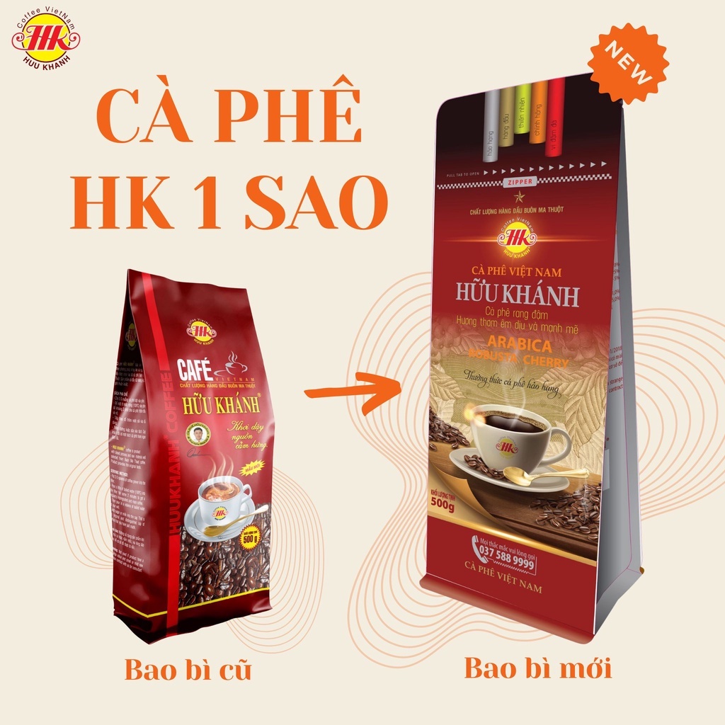 Cà phê bột Hữu Khánh - HK 1 SAO (500gr) - HK TRẢI NGHIỆM BAO BÌ MỚI | BigBuy360 - bigbuy360.vn