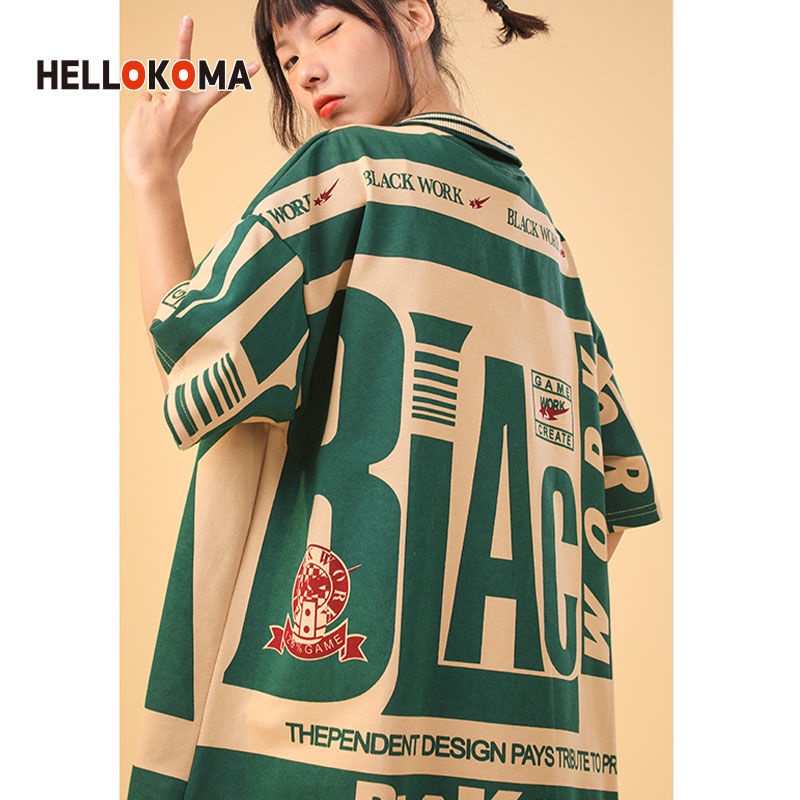 Áo polo Ngắn Tay In Chữ Over Phong Cách Hip Hop Mỹ Cho Nam
