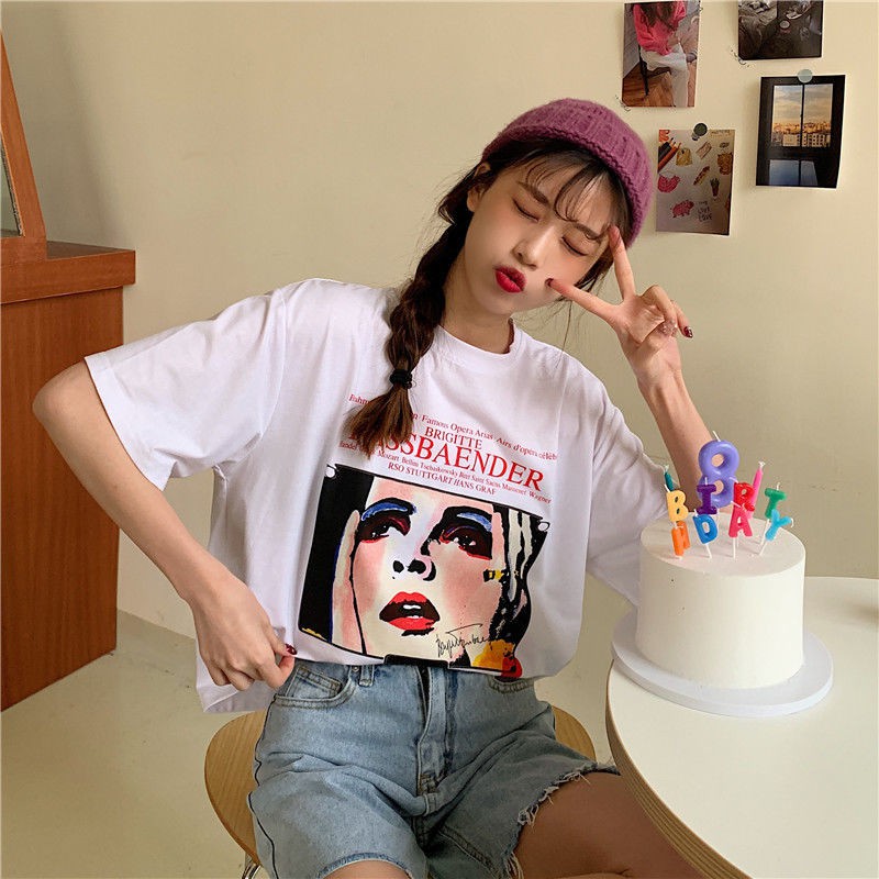 Áo Croptop Ngắn Tay In Họa Tiết Hoạt Hình Xinh Xắn Dành Cho Nữ