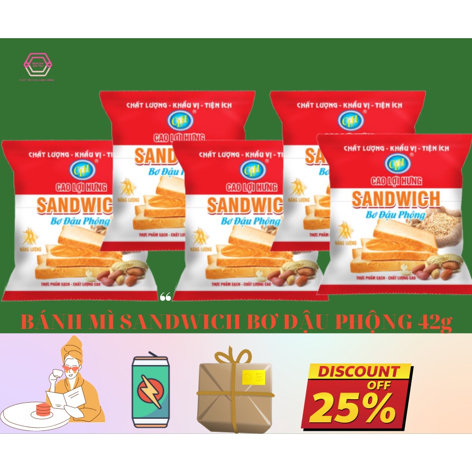 [20 cái] BÁNH MÌ SANDWICH KẸP BƠ ĐẬU PHỘNG