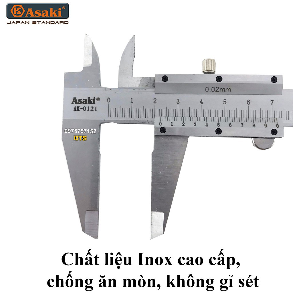 Thước cặp cơ khí Inox Asaki , độ chính xác cao, dung sai 0.02mm (Thước kẹp cơ Asaki) - Chính hãng giocongcu