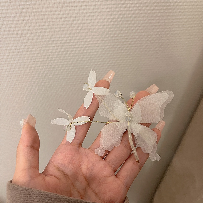 Kẹp Tóc Hình Bướm Màu Trắng Thanh Lịch Thời Trang Phong Cách Hàn Quốc