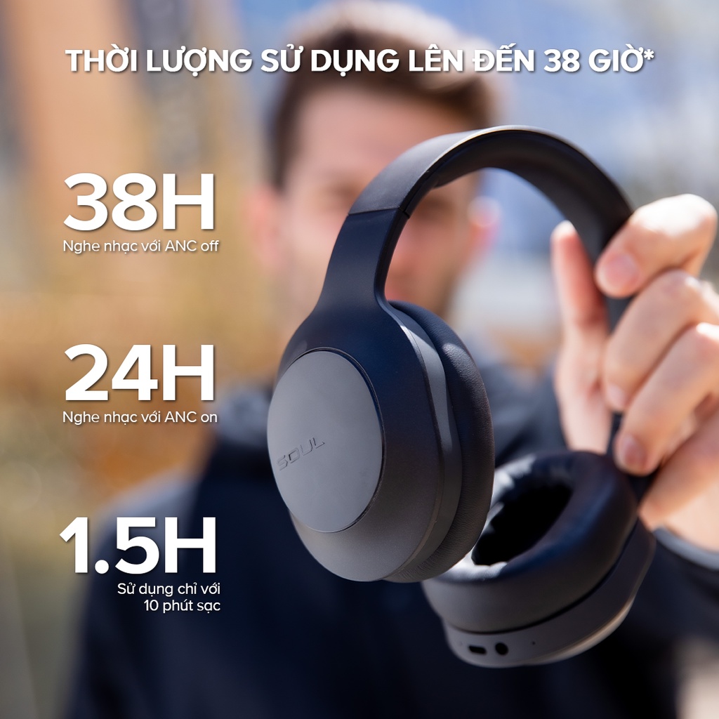 Tai Nghe Headphone Bluetooth SOUL Emotion Max, Chống Ồn ANC, BT 5.0, Driver 40mm  - Chính Hãng BH 12 Tháng Dizigear