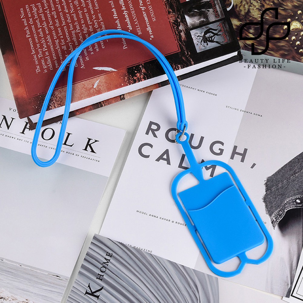 【NEW】Silicone Phone Back Case Card Holder with Lanyard Sling Necklace Strap Neck Cord