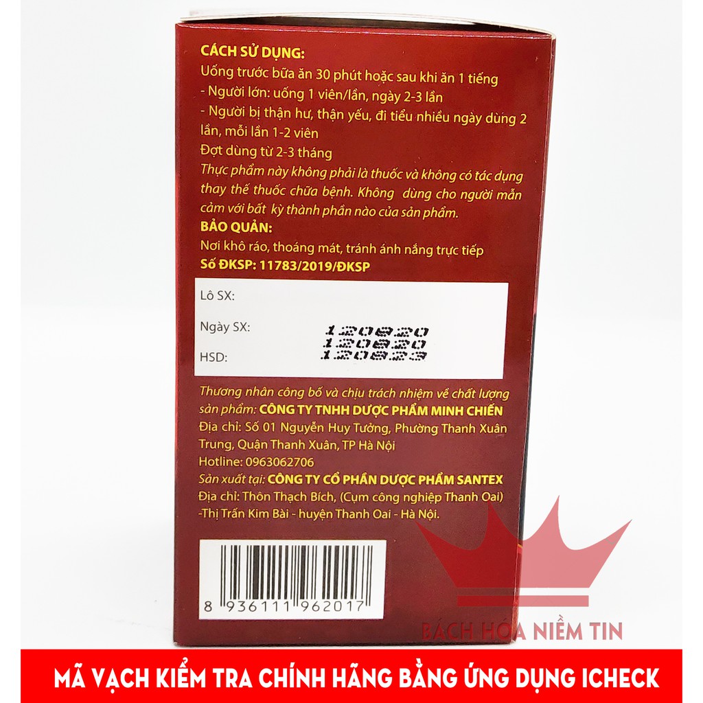 Viên uống bổ thận đỏ Mãnh Lực Cordycep Plus hộp 30 viên thành phần thảo dược