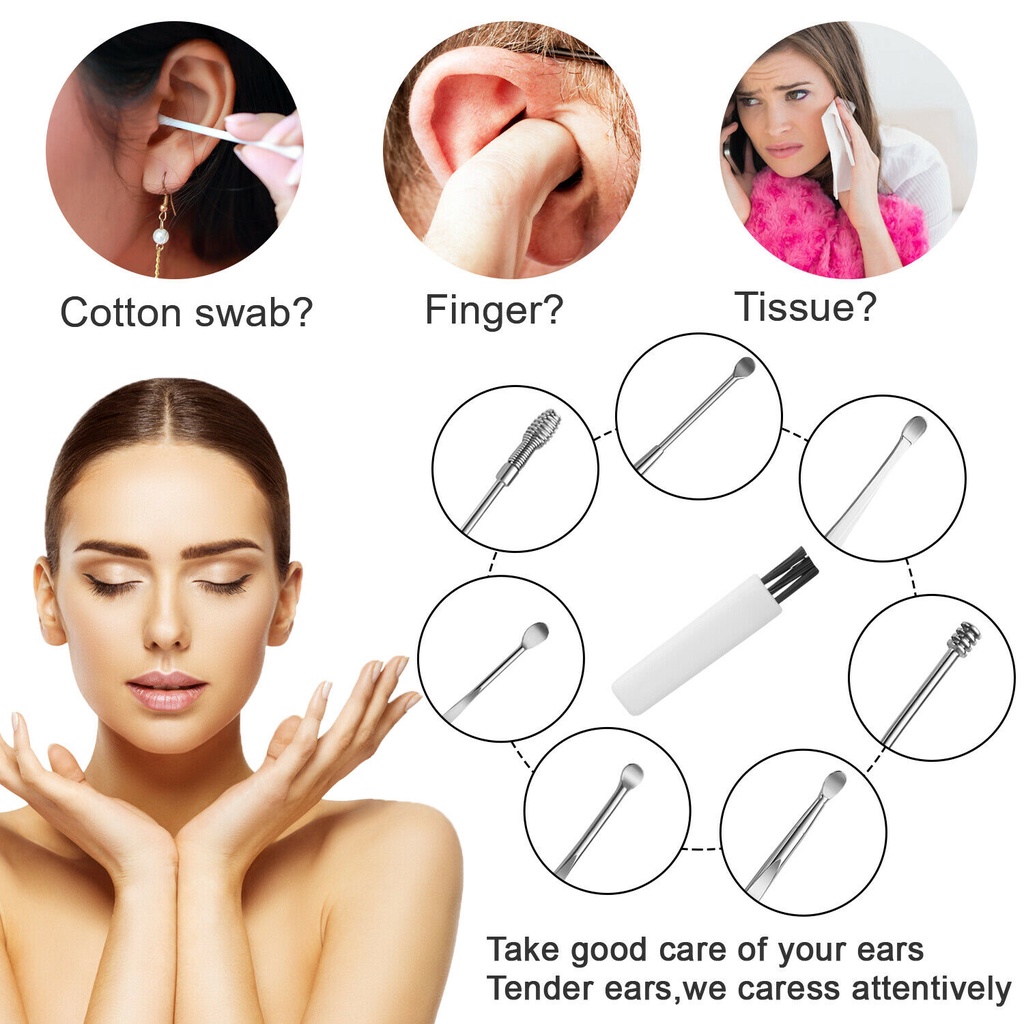 Bộ 9 dụng cụ vệ sinh tai bằng thép không gỉ  cao cấp tiện dụng