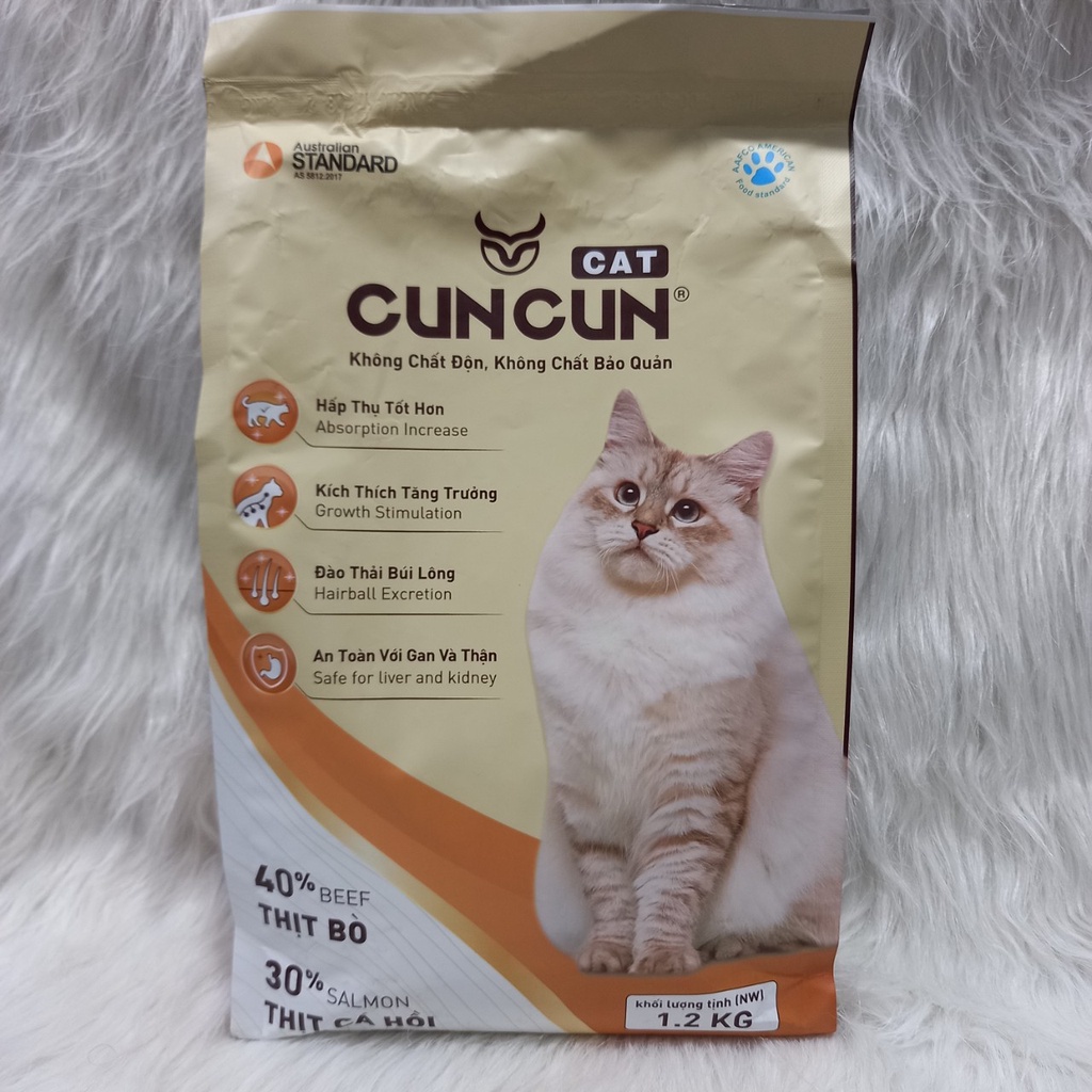 Thức ăn cho mèo CunCun 1,2kg, Thức ăn hạt khô không chất bảo  quản