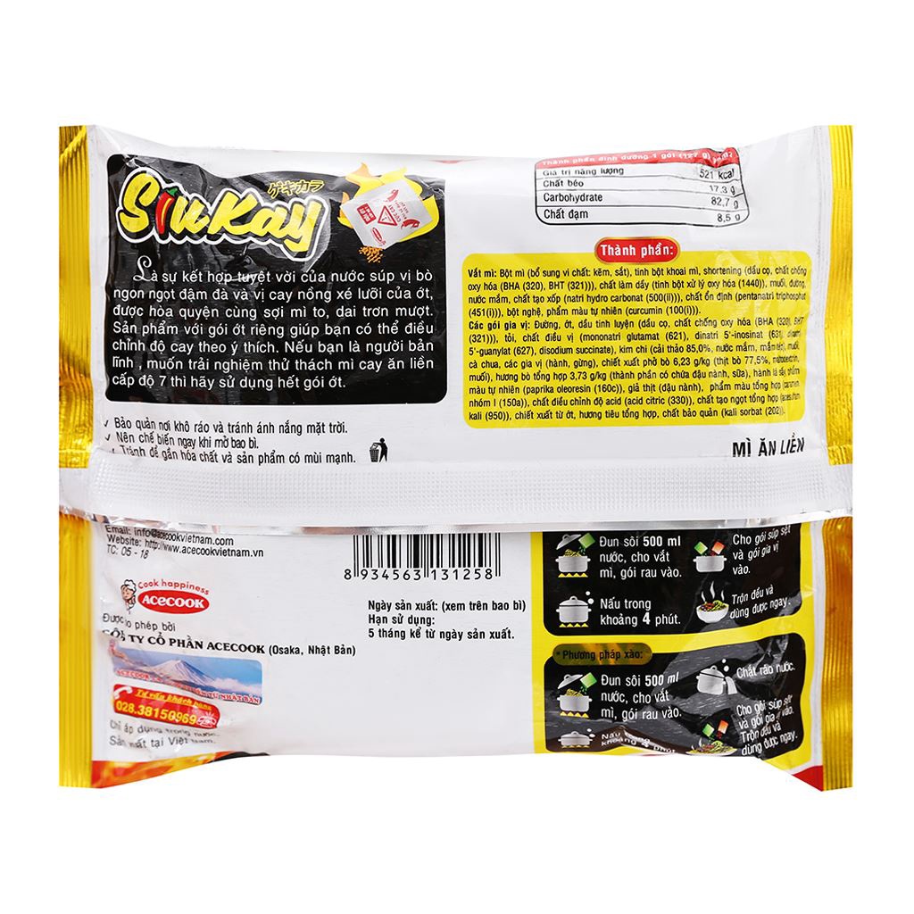 Thùng 24 gói Mì SiuKay vị bò gói 127g