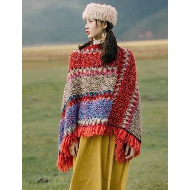 Áo len boho thổ cẩm mùa thu đông cho nữ không tay dạng khoác ngoài - Mã AC021 The Collar Box