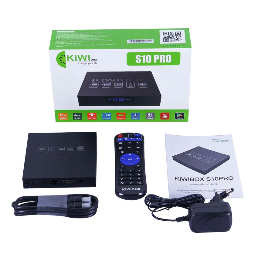 Android Kiwibox S10 Pro - Ram 4G - Điều Khiển giọng nói (chuột voice bay), Tivi box Kiwi S10pro androi 10, Bluetooth