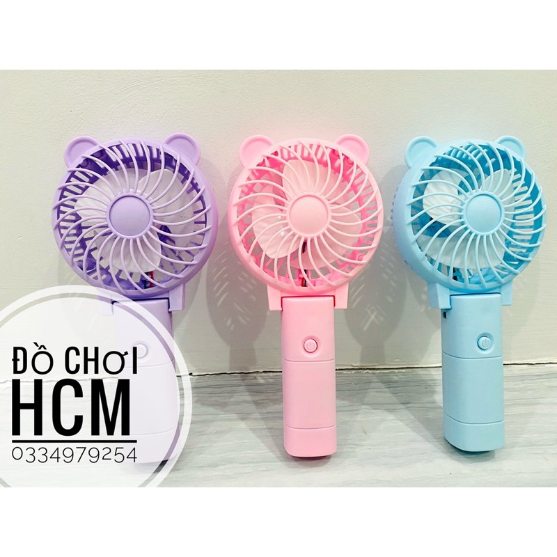 [QUẠT MẠNH CÓ ĐÈN] Quạt mini cầm tay tai thỏ tích điện tiện dụng có đèn dành cho bé sử dụng trong mùa hè nắng nóng