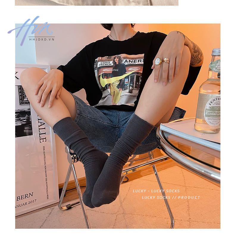 Vớ Cổ Cao Thoáng Khí Màu Trơn Đơn Giản Dễ Phối Đồ