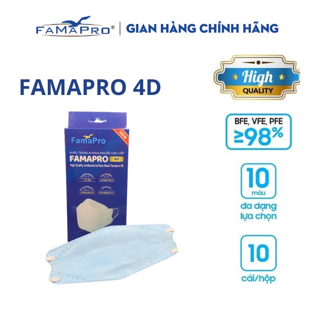 Khẩu trang y tế cao cấp kháng khuẩn 3 lớp Famapro 4D-Hộp 10 cái