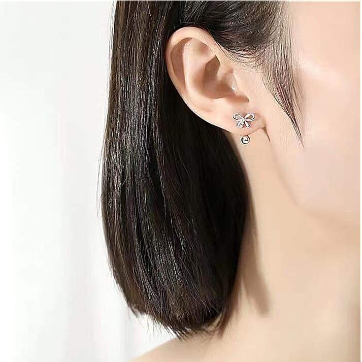 Bông tai bạc bông bi chốt zen mặt nơ hoa  Van Jewelry V10098