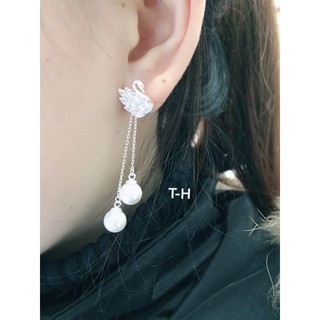 Bông tai bạc ta nữ hạt trai thiên nga