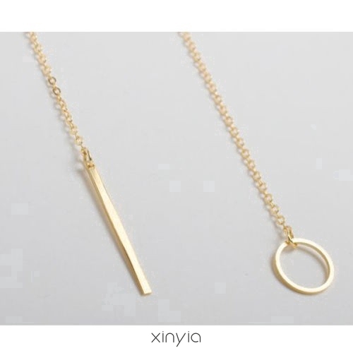 Dây chuyền mặt phối thanh dài và vòng tròn bằng kim loại phong cách thời trang cá tính