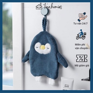 Khăn lau tay nhà bếp có móc treo tường, hình chim cánh cụt dễ thương TINA.HOMIES