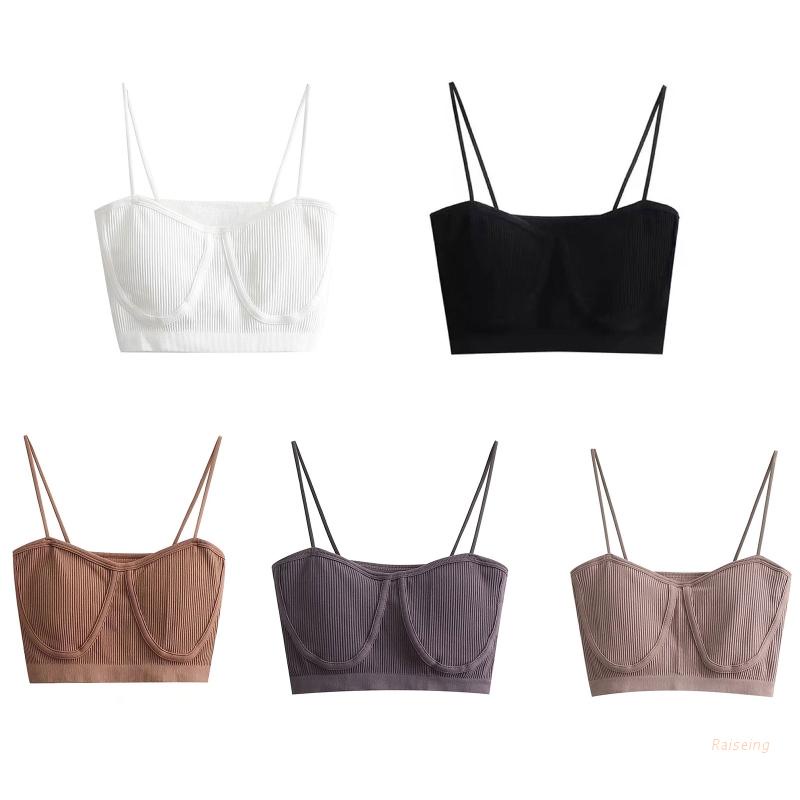 Áo Croptop Hai Dây Màu Sắc Trơn Có Mút Đệm Ngực Thời Trang Cho Nữ