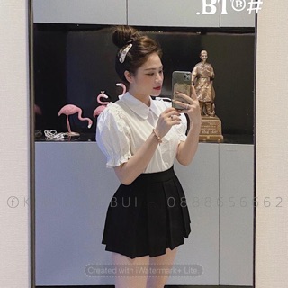 ÁO SƠ MI NỮ CỘC TAY MÀU TRẮNG TAY BỒNG BÈO