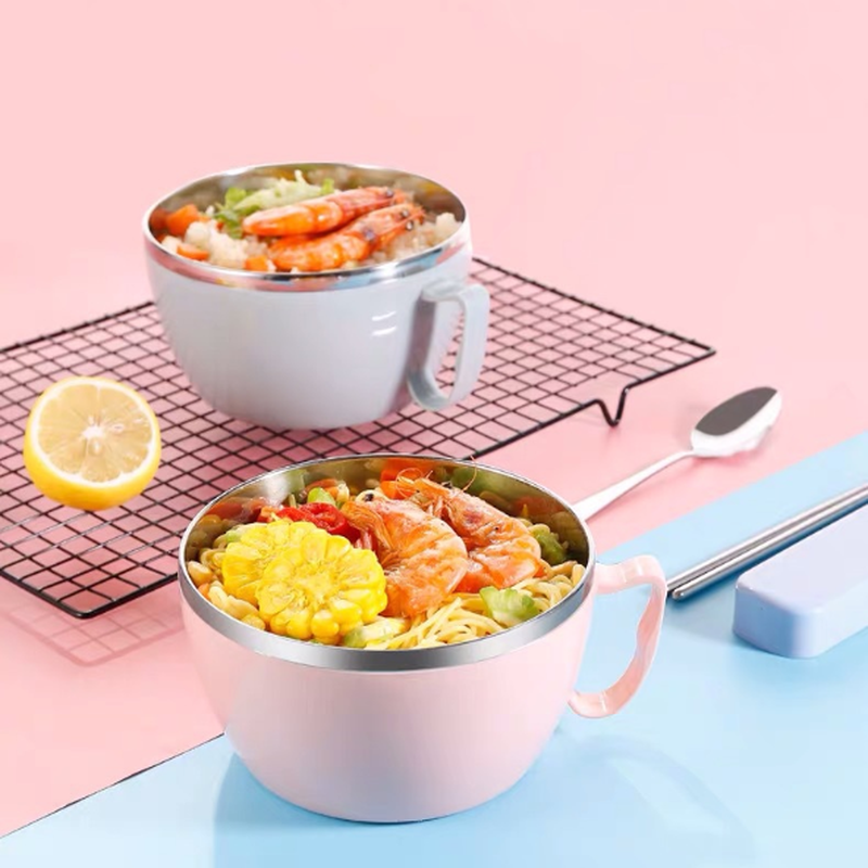 Solid Stainless Steel Noodle Bowl with Handle Food Container/ Rice Soup Bowl/ Instant Noodle Bowl with Lid and Handle