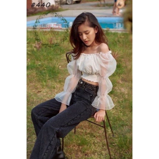 Áo bẹt vai tay lưới siêu xinh hot