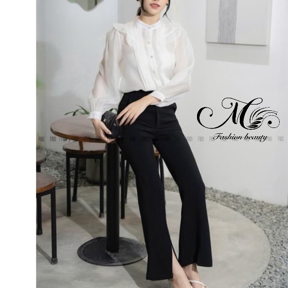 Quần ống loe xẻ tà nữ xịn 1 khuy vải tuyết mưa không nhăn không xù dài quần 98cm