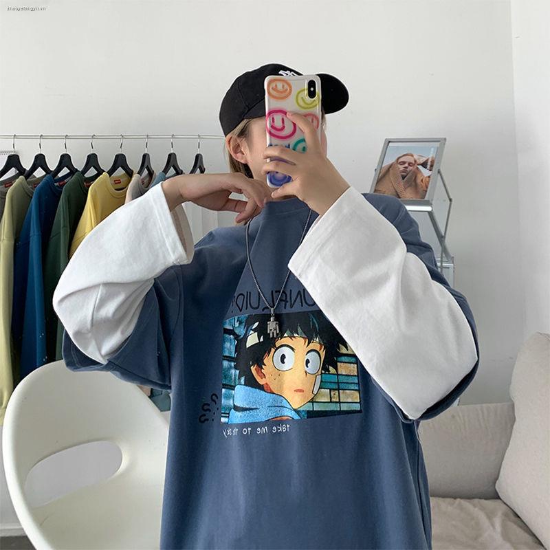 Áo thun tay dài giả hai lớp cổ tròn màu sắc thời trang dành cho nam