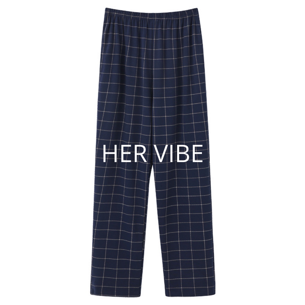Quần Kẻ Nam Nữ Ống Rộng Cạp Chun Caro Lưng Cao Dáng Rộng Ống Suông Ulzzang Her Vibe