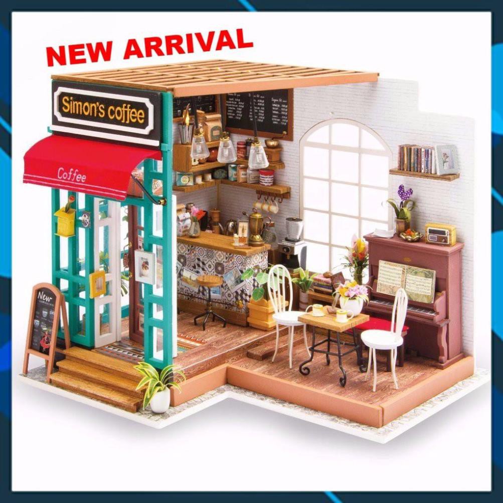 Mô hình nhà búp bê gỗ DIY Nhà búp bê có đèn Tiệm cafe Robotime Toy World