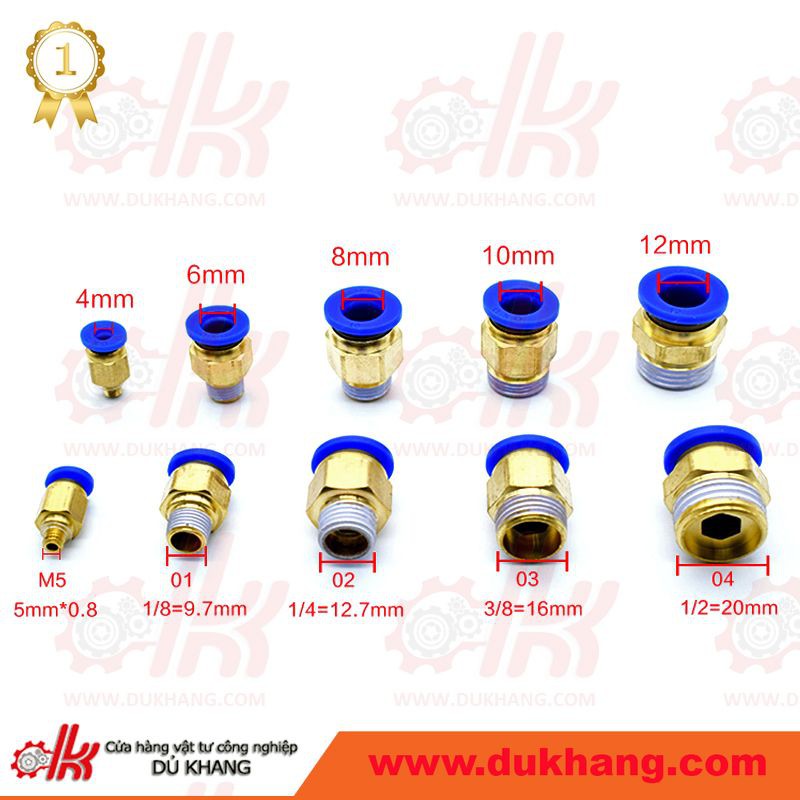 Đầu nối nhanh khí nén PC xanh