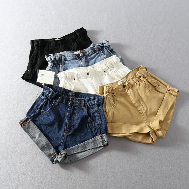 Quần đùi denim lưng cao phong cách Hàn Quốc thời trang dành cho nữ