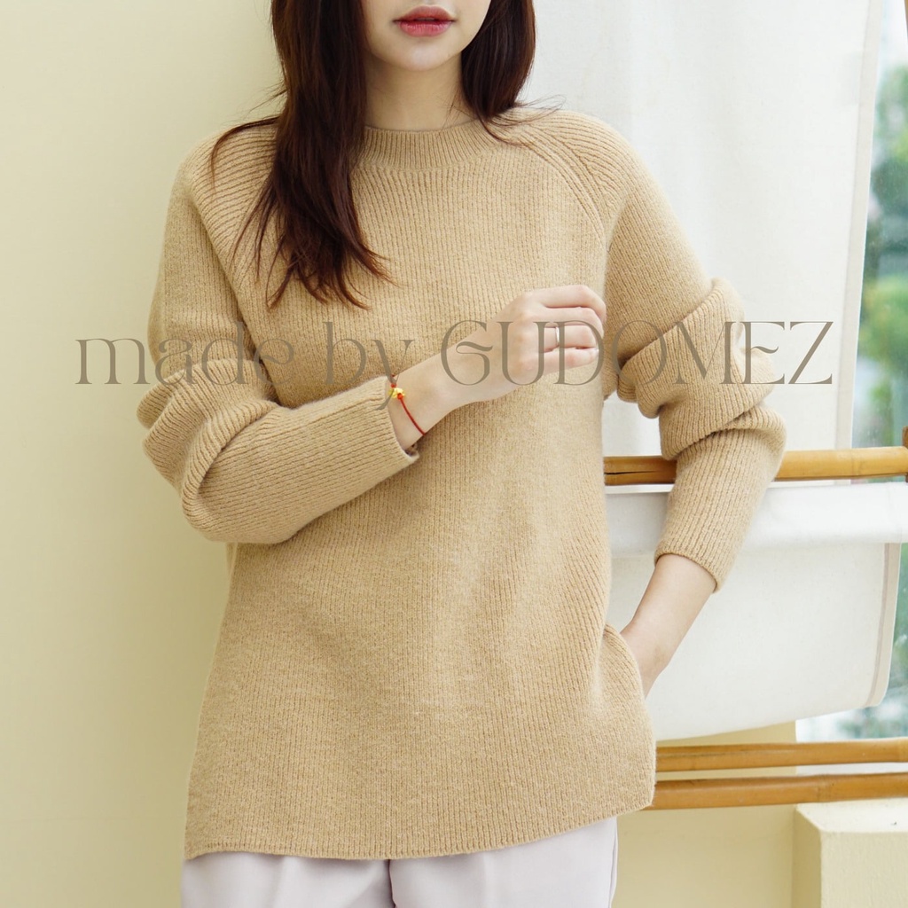 Áo len xẻ vạt cao cấp nữ dài tay GUDOMEZ màu Nâu Tây | BigBuy360 - bigbuy360.vn