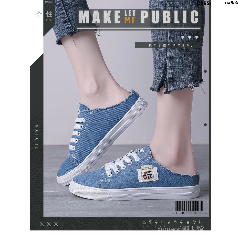 Giày lười vải canvas đế bằng hở gót phong cách Hàn Quốc thời trang xuân hè cho học sinh
