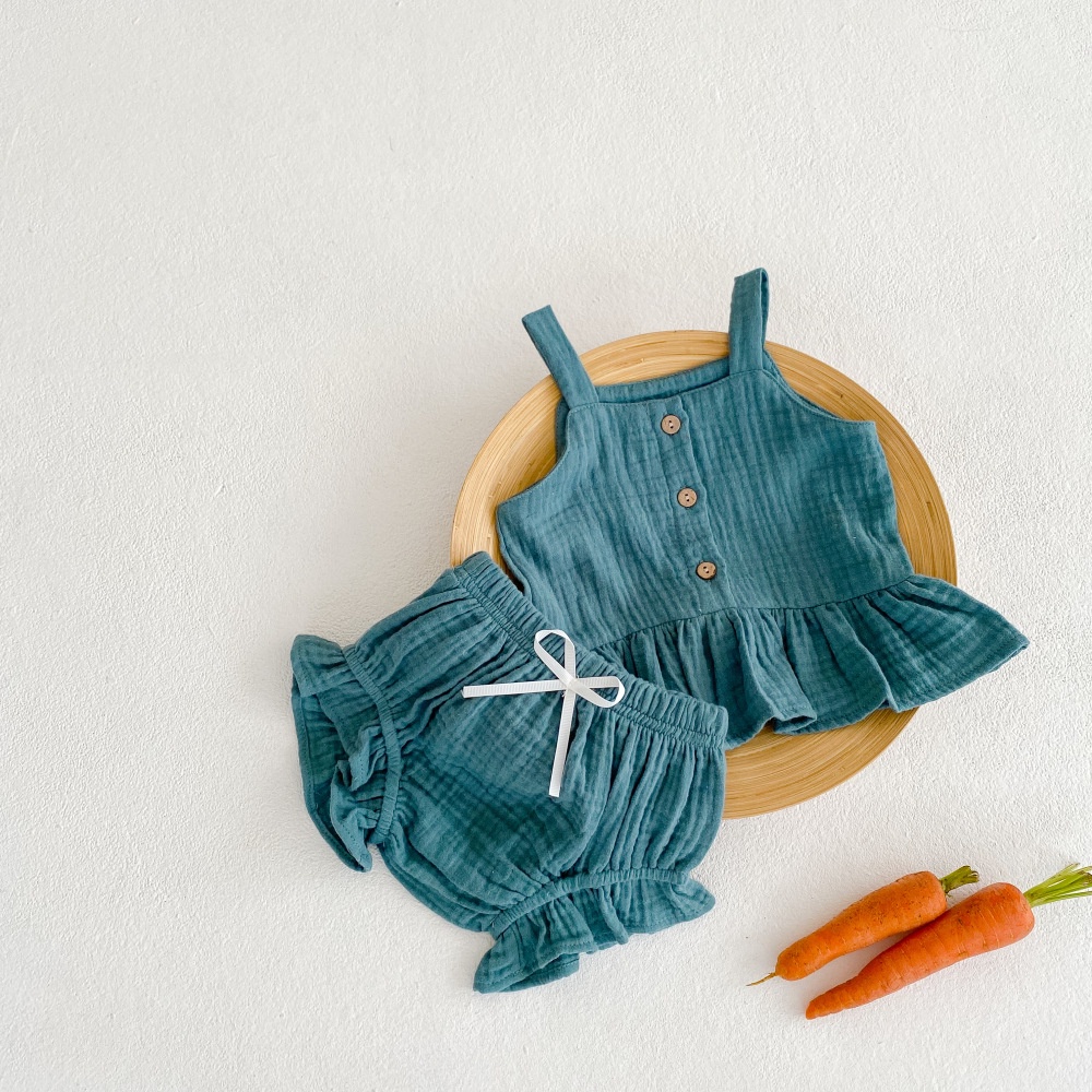 Bộ Đồ Hai Dây Bằng Vải Lanh cotton Thoáng Khí Màu Sắc Ngọt Ngào Thời Trang Mùa Hè Cho
