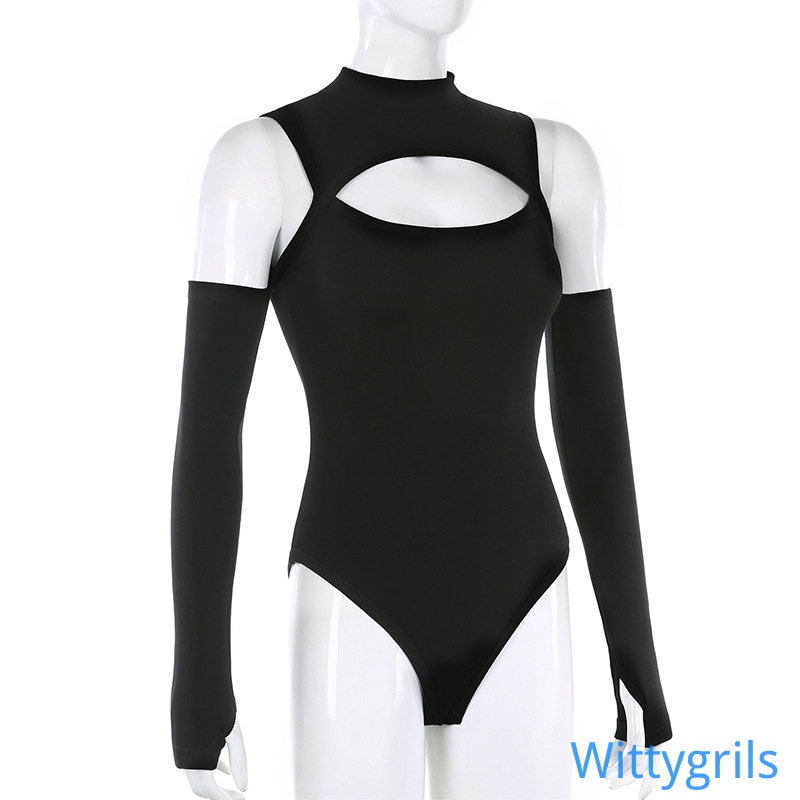 Jumpsuit tay dài màu trơn thiết kế trễ vai hợp thời trang cho nữ