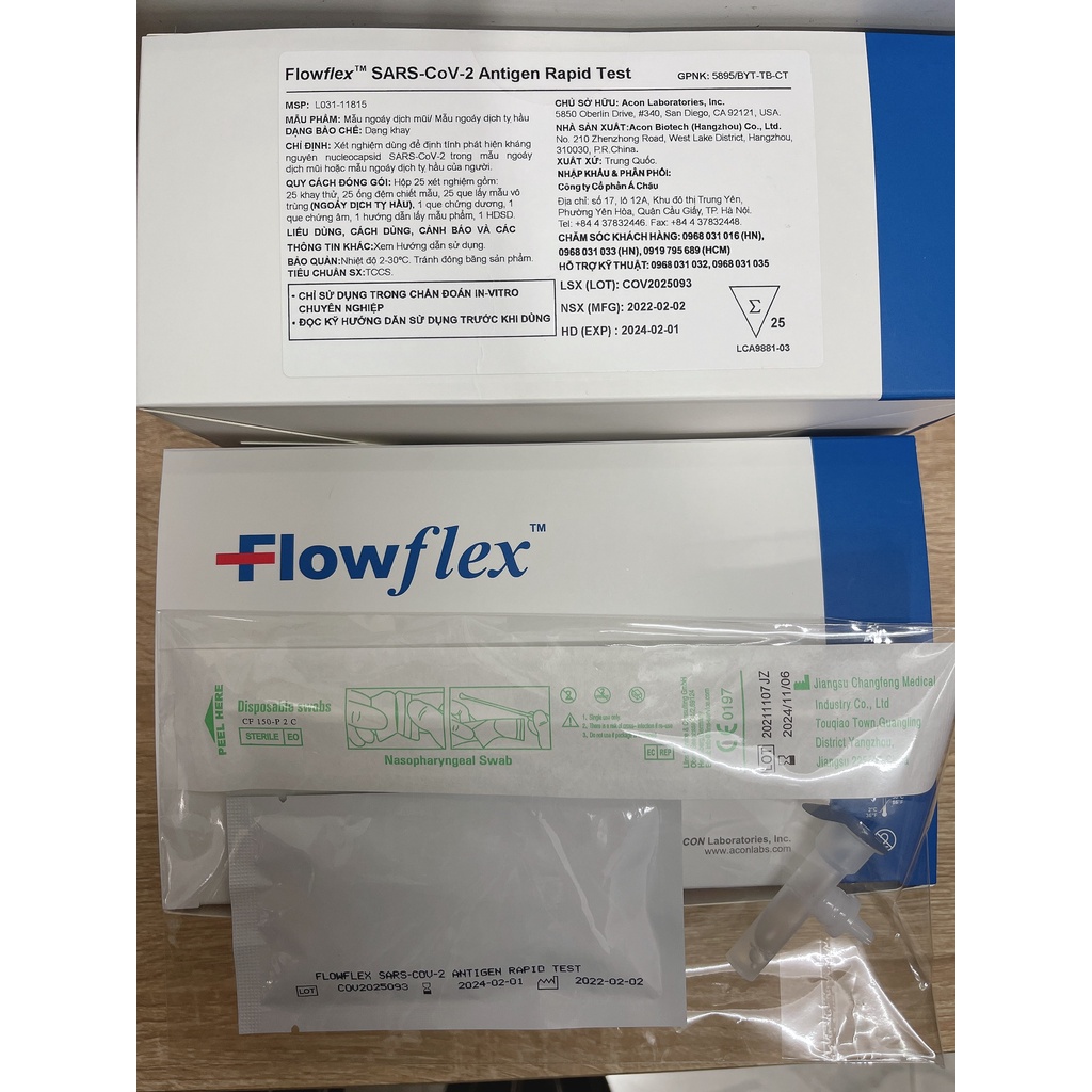 Combo 5 Kit Test Nhanh Covid Tại Nhà Test Mũi Tỵ Hầu Flowflex Acon Kháng Nguyên